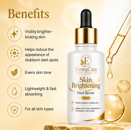 EvoraCare Skin Brightening Face Serum, Lightweight & Fast-Absorbing Facial Serum for Even-Looking Skin Tone, Daily Skincare Serum for Radiant-Looking Skin, 30 ml