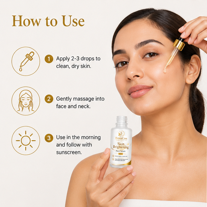 EvoraCare Skin Brightening Face Serum, Lightweight & Fast-Absorbing Facial Serum for Even-Looking Skin Tone, Daily Skincare Serum for Radiant-Looking Skin, 30 ml