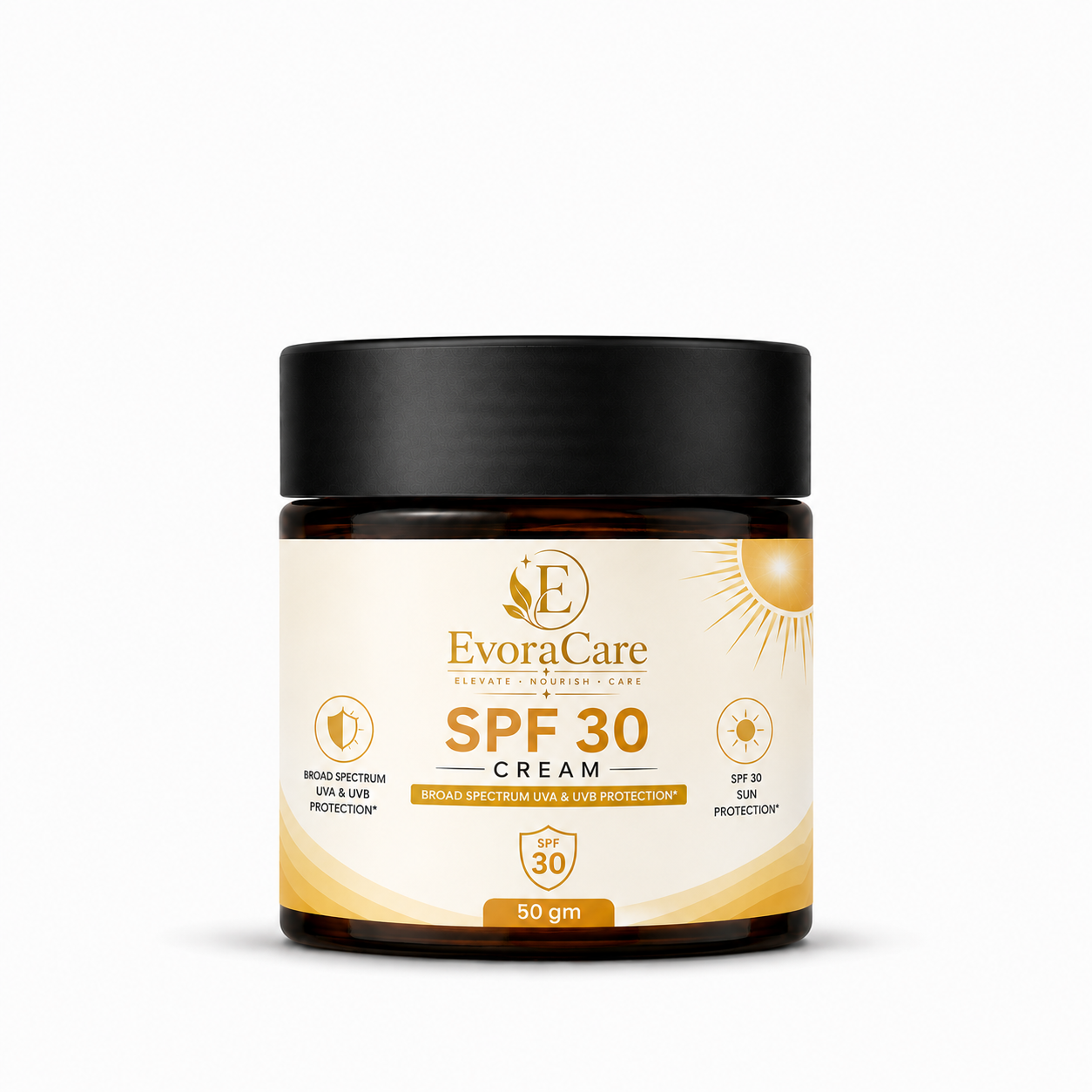 EvoraCare SPF 30 Face Cream, Broad Spectrum UVA & UVB Protection, Lightweight Daily Moisturizing Cream for Outdoor Use, Non-Greasy Formula, 50 gm
