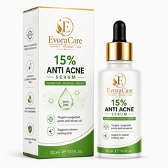 EvoraCare 15% Anti Acne Face Serum for Oily & Acne-Prone Skin, Lightweight Facial Serum for Clearer-Looking Skin, Fast-Absorbing Daily Skincare Serum, 30 ml