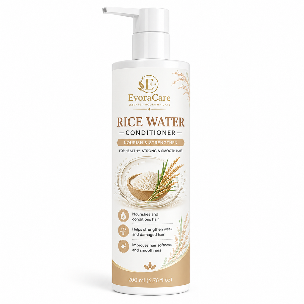 EvoraCare Rice Water Conditioner for Dry, Frizzy & Dull Hair, Nourishing Hair Conditioner for Soft & Smooth Hair, Daily Hair Care Formula, 200 ml