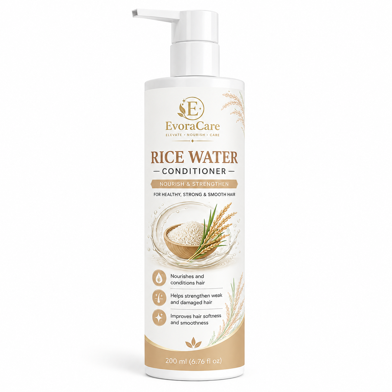EvoraCare Rice Water Conditioner for Dry, Frizzy & Dull Hair, Nourishing Hair Conditioner for Soft & Smooth Hair, Daily Hair Care Formula, 200 ml