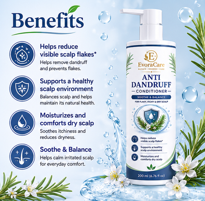 EvoraCare Anti Dandruff Conditioner for Dry & Flaky Scalp, Scalp Care Conditioner with Moisturizing Formula, Smooth & Manageable Hair Care, 200 ml