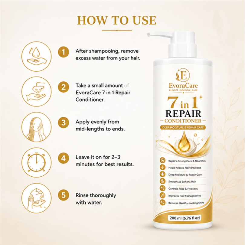 EvoraCare 7 in 1 Repair Conditioner for Dry, Weak & Damaged Hair, Deep Moisture Hair Conditioner for Smooth & Manageable Hair, Daily Hair Care Formula, 200 ml