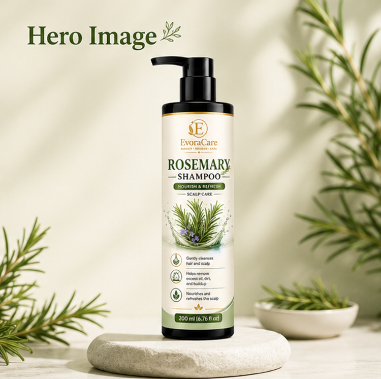 EvoraCare Rosemary Shampoo for Daily Scalp & Hair Care, Gentle Cleansing Shampoo with Rosemary-Inspired Formula, Refreshing Hair Cleanser for Men & Women, 200 ml